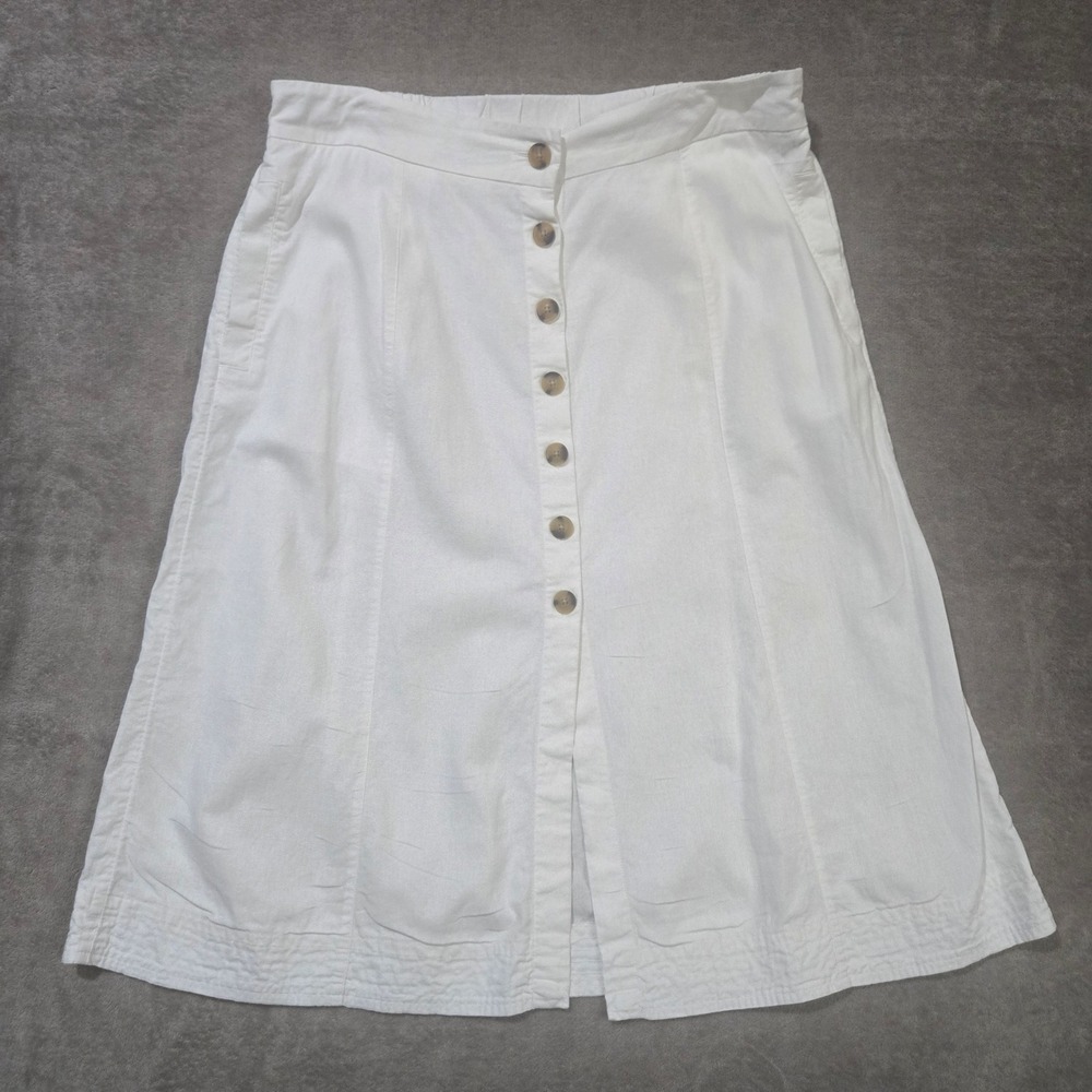 Linen Blend Skirt Womens XL Coastal Beachy Button Front Euro Summer   Minimalist